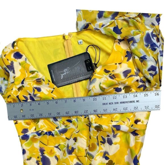 Ieena Mac Duggal Dress Womens 2 Yellow Floral  Mini Bell Sleeves Flowy Dainty - Picture 5 of 12